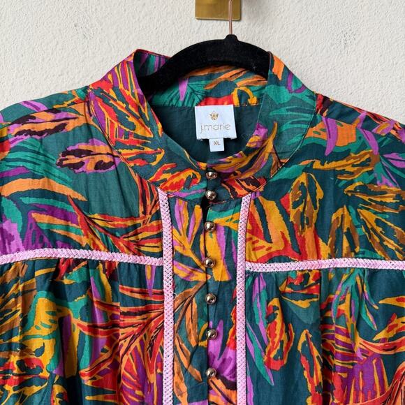 J.Marie Asher Multicolor Tropical Long Sleeve Button Front Dress Size XL - Picture 4 of 6